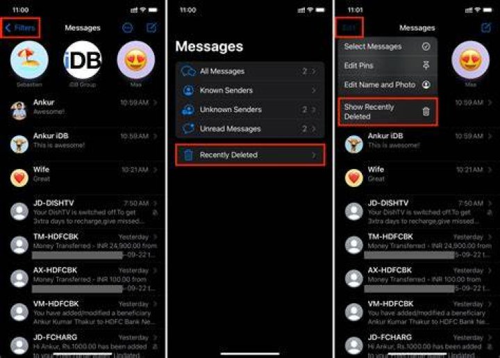How do I get my recent messages back?