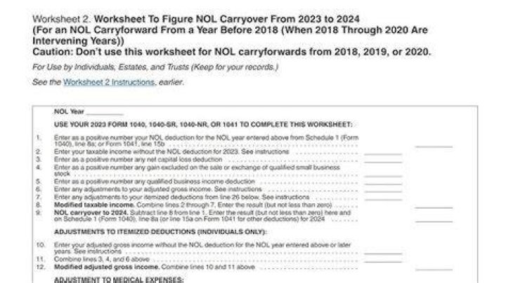 How to calculate Nol carryover for 2020 tax return?