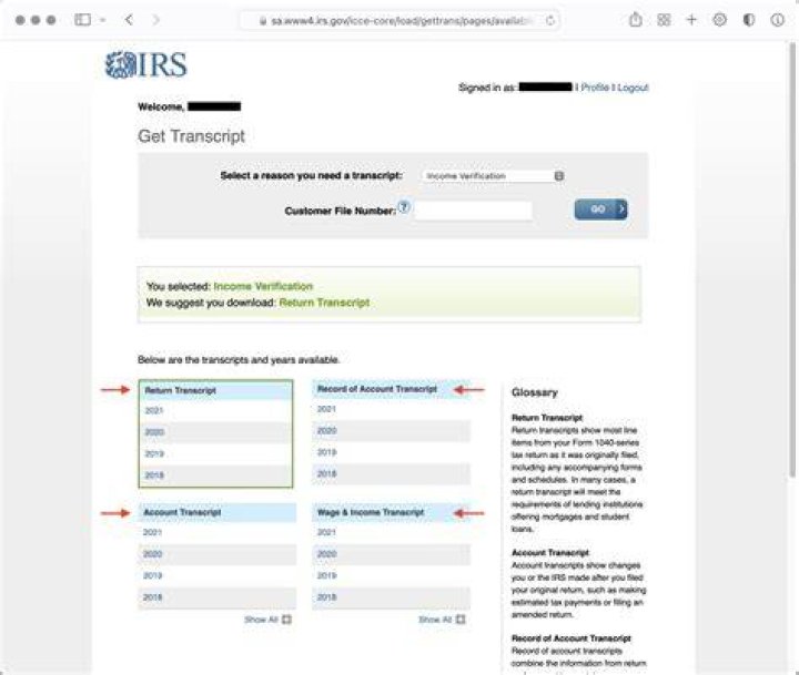 How to get a tax transcript from the IRS?