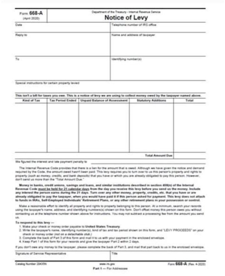 What does a notice of Levy from the IRS mean?