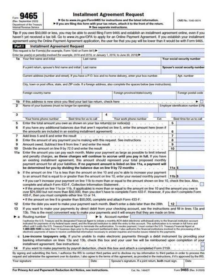 What form is the IRS installment agreement?