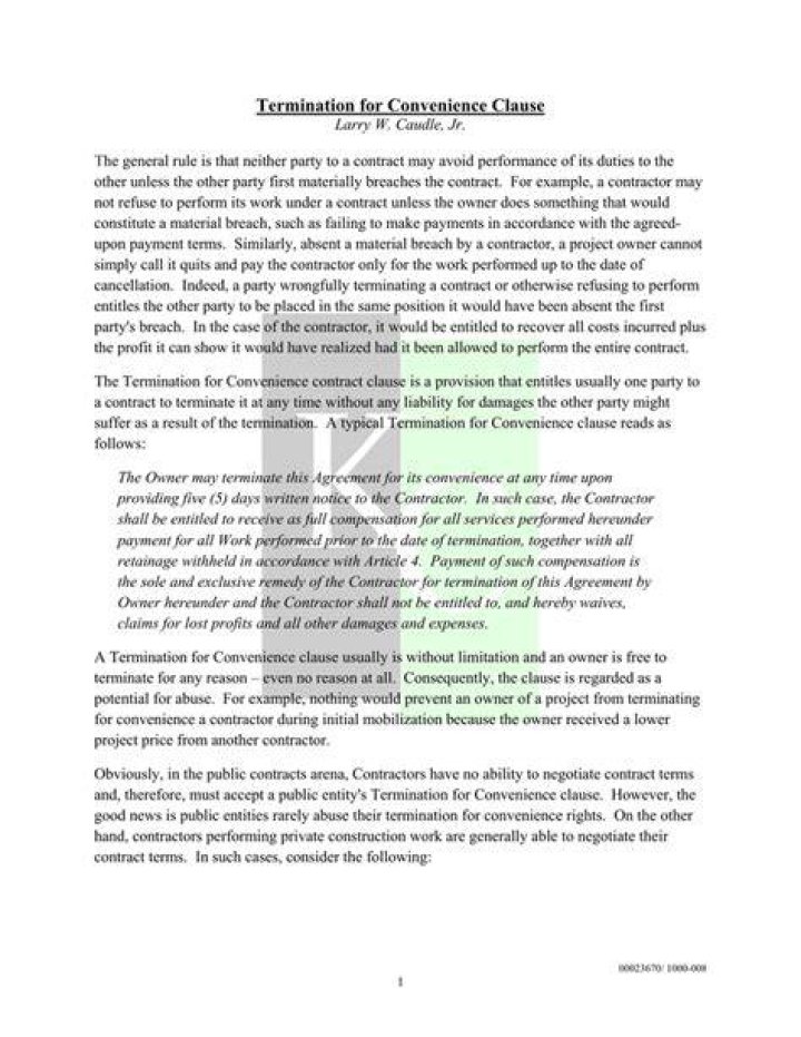 What is a termination for convenience clause?