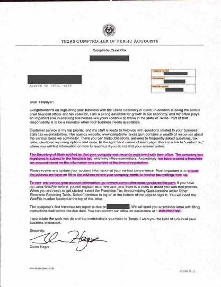 What is a Texas Comptroller letter?