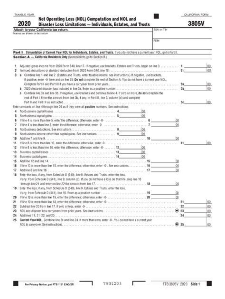 What is FTB Form 3805V CA?