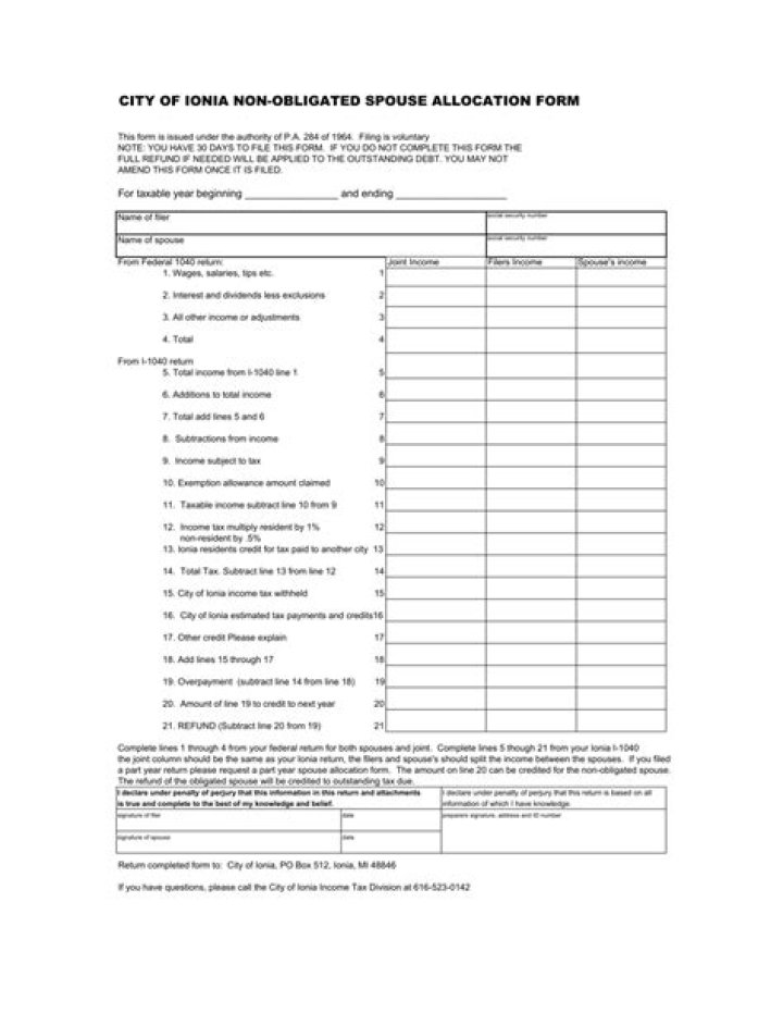 What is Michigan non obligated spouse income Allocation form 743?