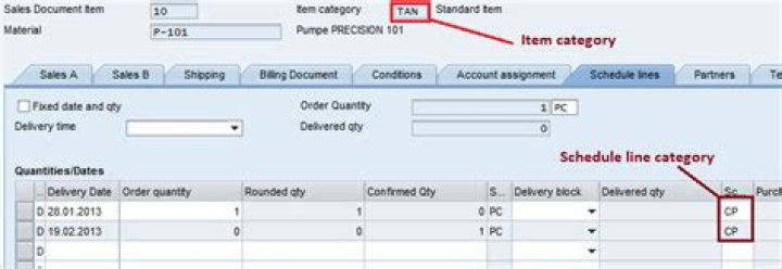 What is schedule line item SAP?