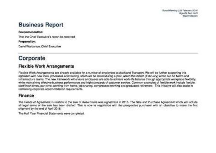 What is the first section of a business report?