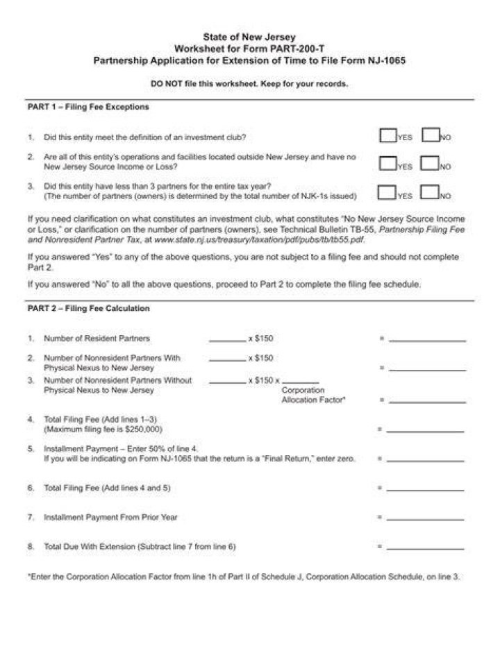 What is the NJ Partnership filing fee?