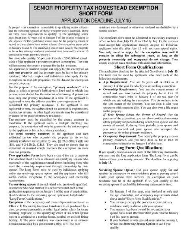 What is the senior property tax exemption in Colorado?