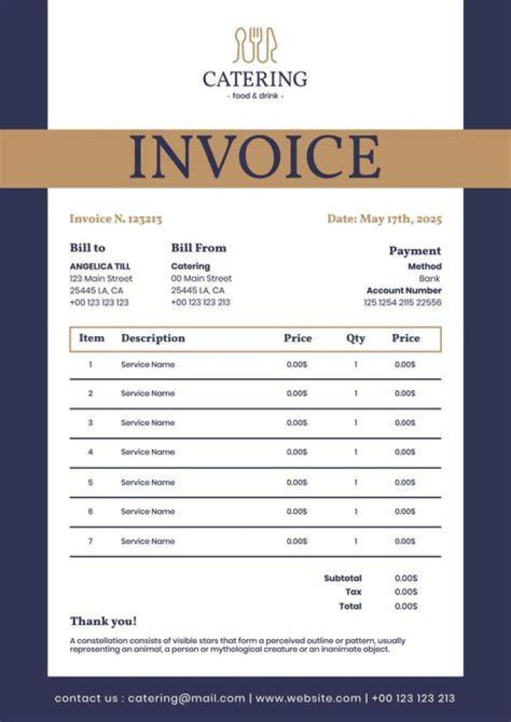 What should a catering invoice include?