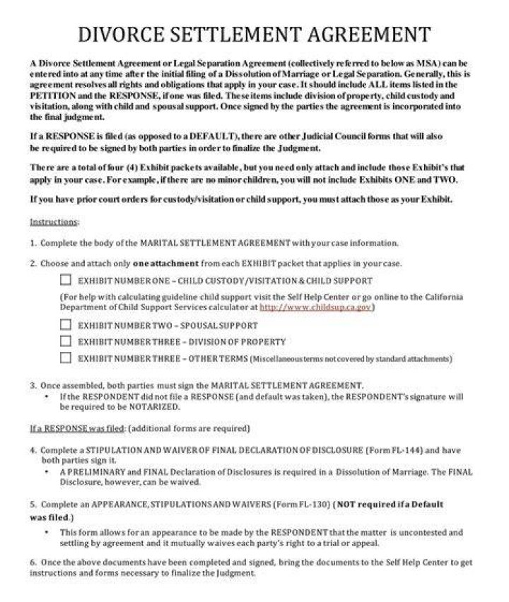 What should be included in a divorce settlement agreement?