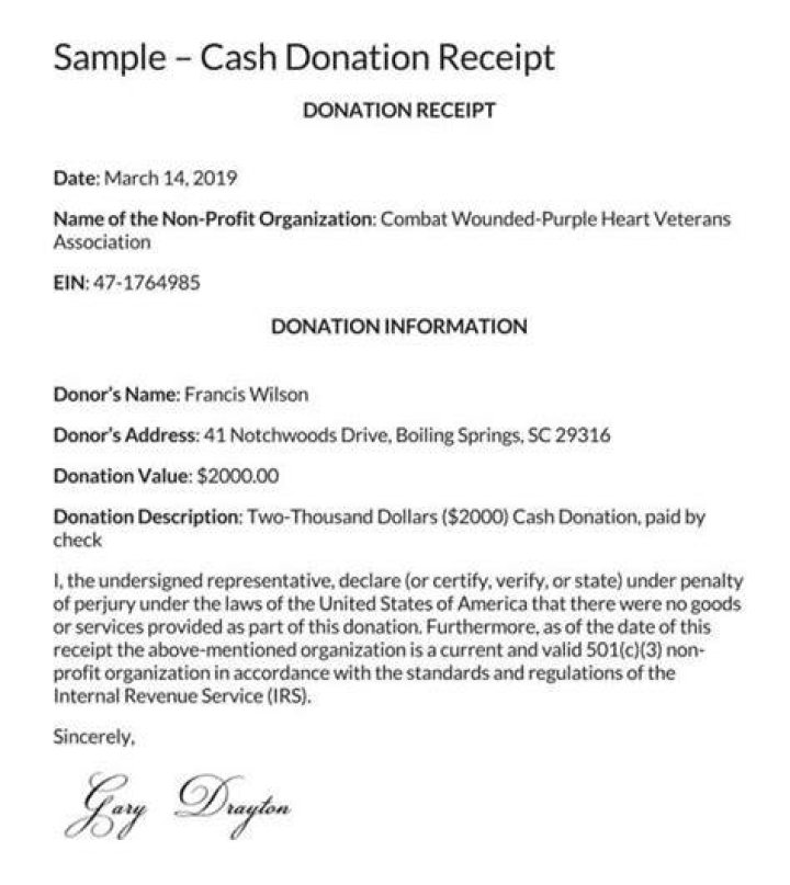 What should be included in a donation receipt?