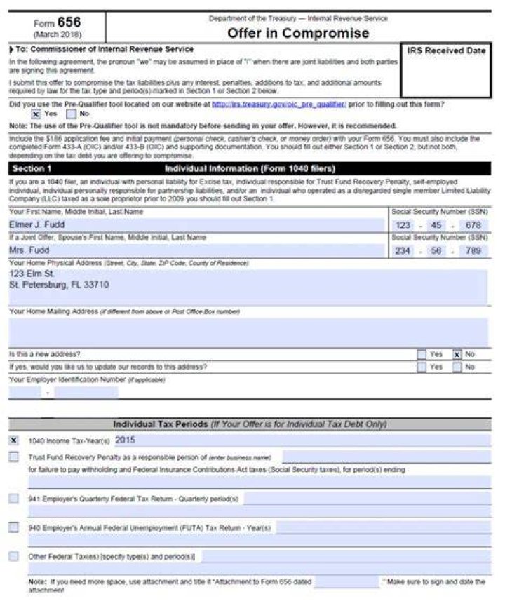 What to do with Form 656, Offer in compromise?