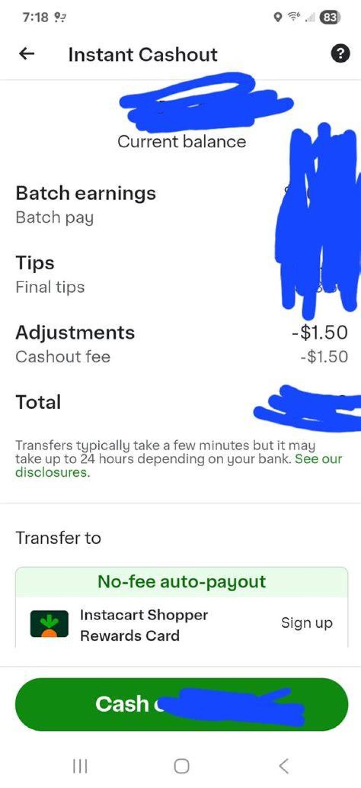 Where did my earnings go on Instacart?